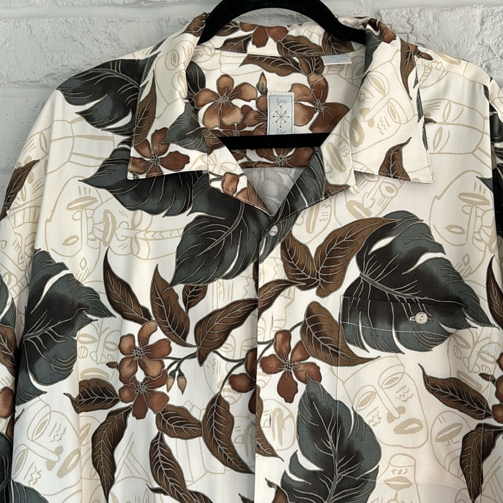 Burma and Bibas 100% Silk Hawaiian Tribal Print Short Sleeve Shirt Size XL - Picture 2 of 7